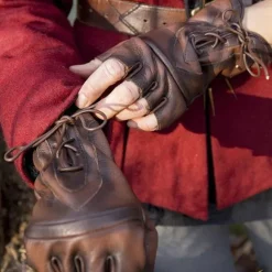 Epic Armoury Gants Sans Doigts Avec Lacets, Marron -Promos Halloween Boutique gants sans doigts avec lacets marron 2