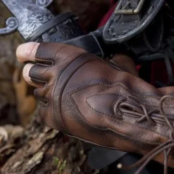 Epic Armoury Gants Sans Doigts Avec Lacets, Marron -Promos Halloween Boutique gants sans doigts avec lacets marron 3