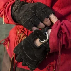 Epic Armoury Gants Sans Doigts En Cuir Suédé, Noir -Promos Halloween Boutique gants sans doigts en cuir suede noir 2